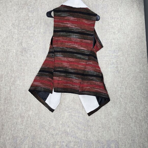 Jolt Striped Sherpa-Lined Open Front Vest Burgundy/Black Woven Medium - Picture 2 of 8